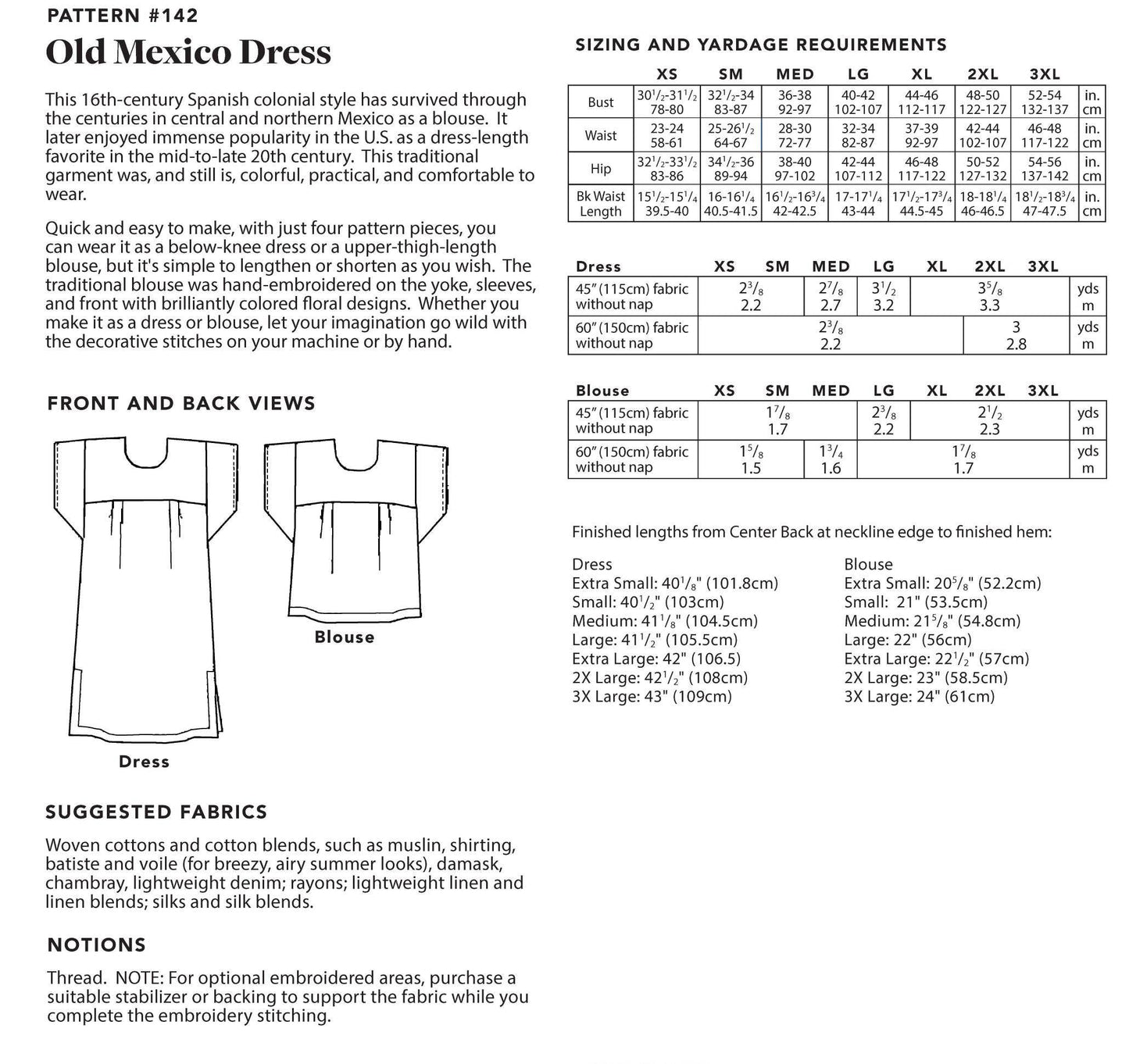 Old Mexico Dress Sewing Pattern