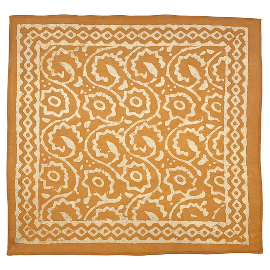 Golden Yellow Floral Vines Block Printed Bandana