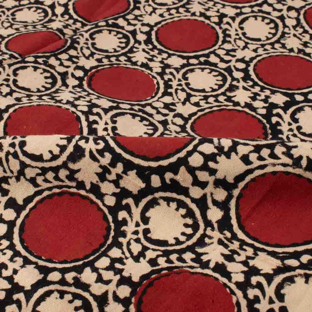 cream, red, and black block print Khadi cotton