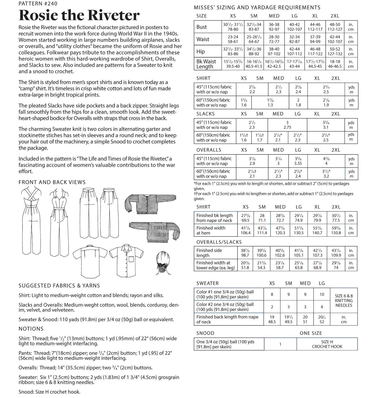 240 Rosie the Riveter - Sewing Pattern