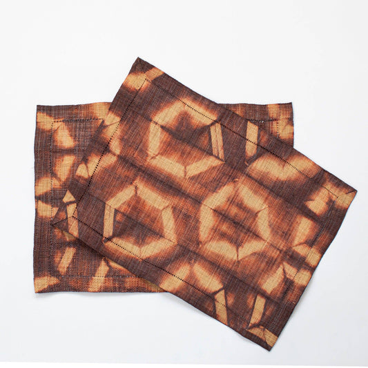 Raffia Shibori Placemat (Pair) - Turtle Pattern - Burgundy