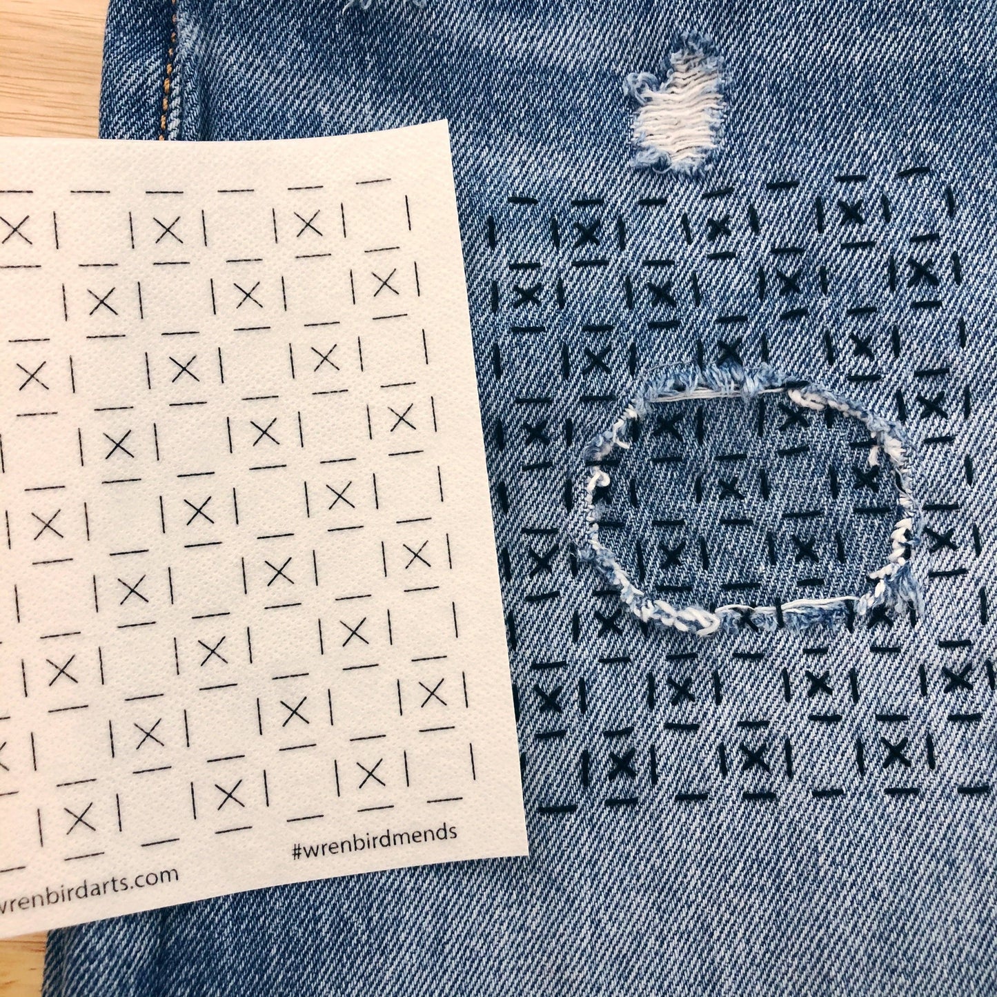 Sashiko Mending Transfers #4 Green Patterns