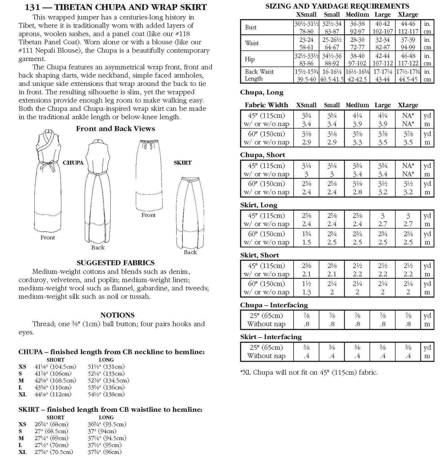 131 Tibetan Chupa - Sewing Pattern