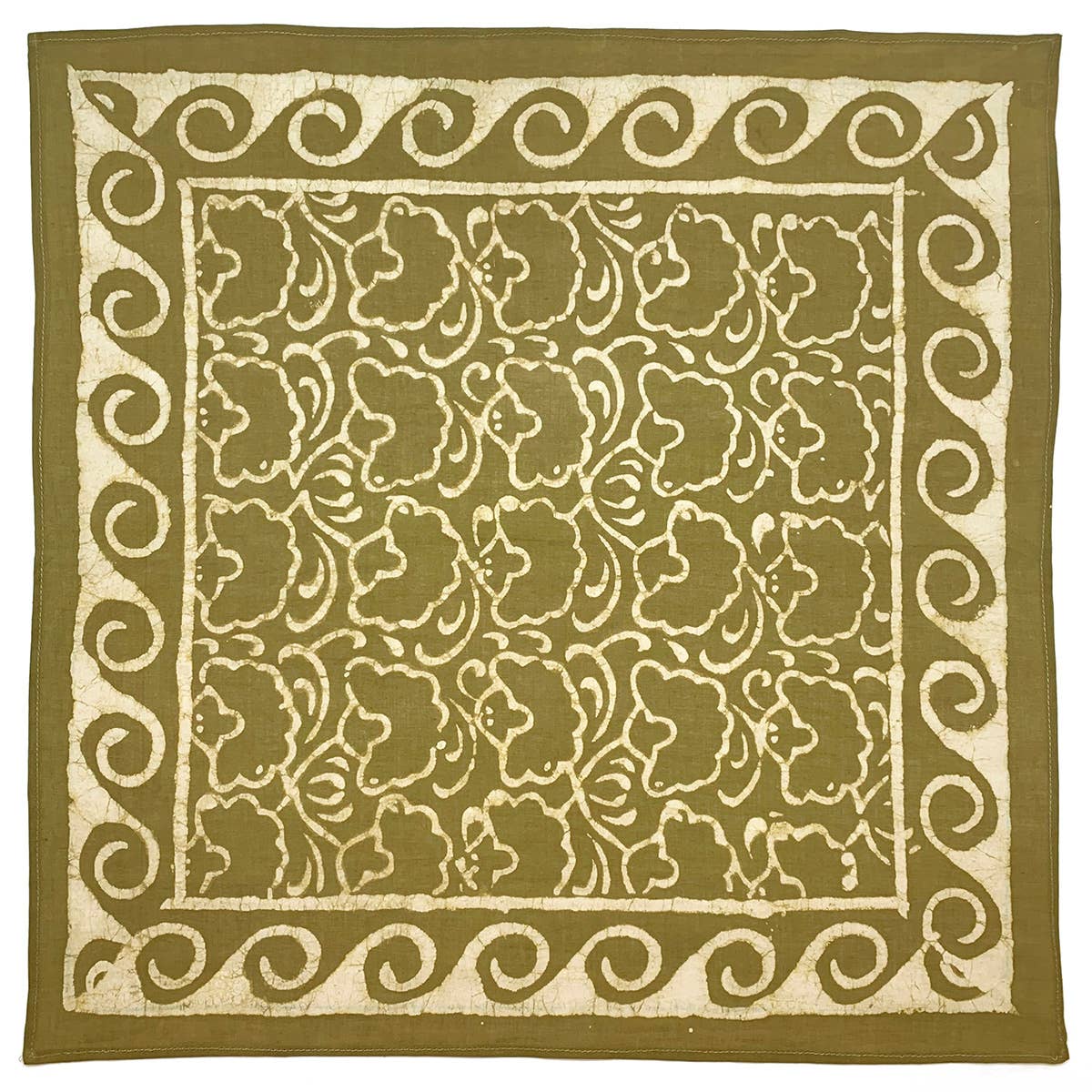 Olive Green Floral and Waves Block Printed Bandana