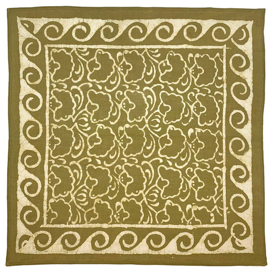 Olive Green Floral and Waves Block Printed Bandana