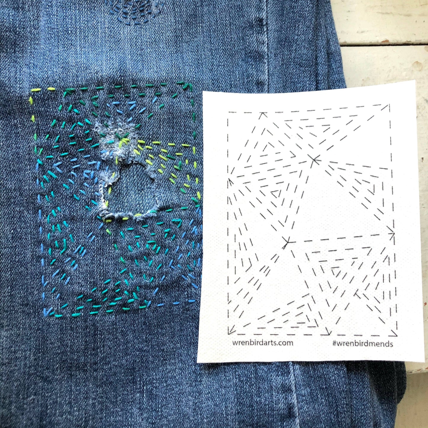 Sashiko Mending Transfers #4 Green Patterns