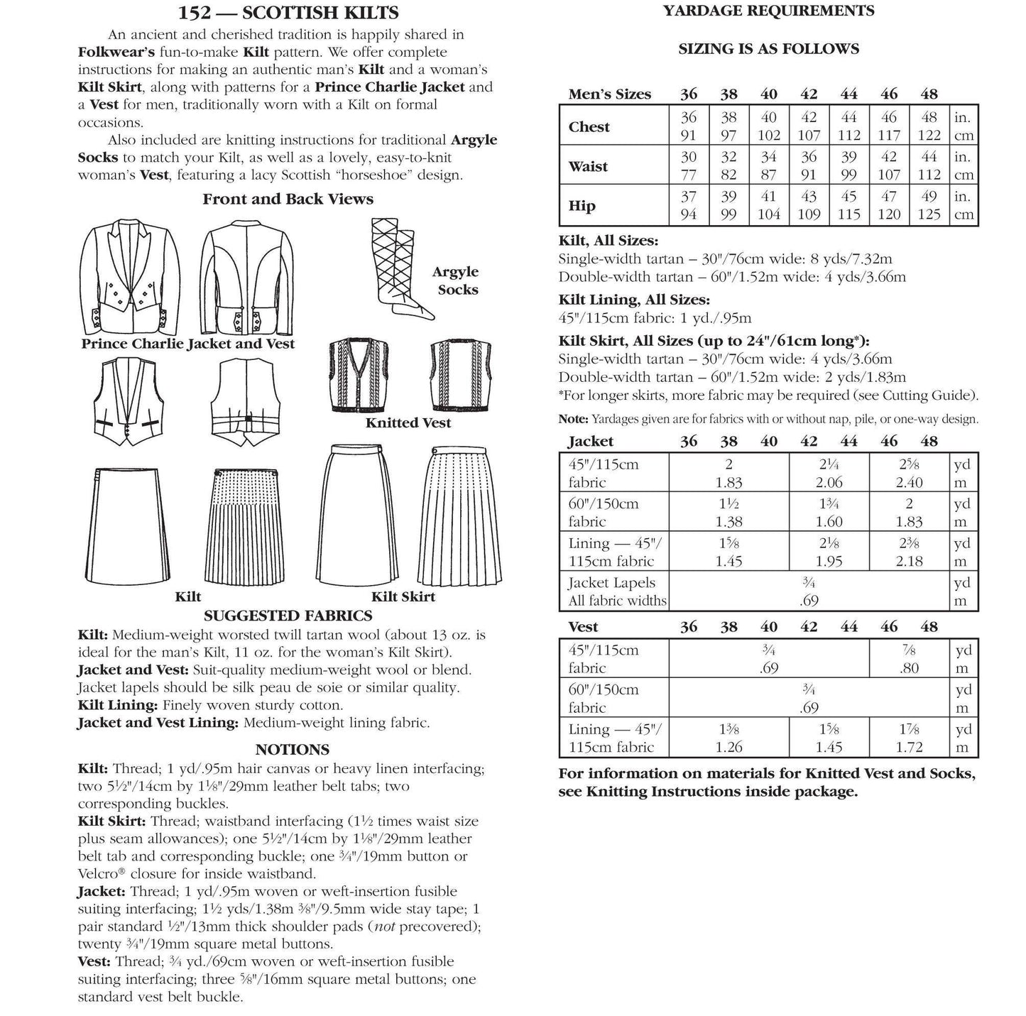 152 Scottish Kilts - Sewing Pattern