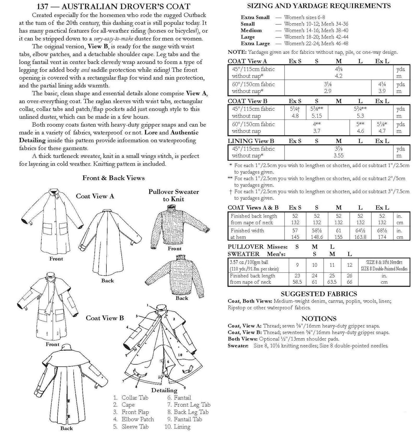 137 Australian Drover's Coat - Sewing Pattern