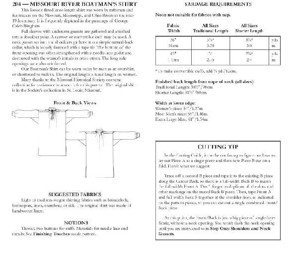 204 Missouri River Boatman's Shirt - Sewing Pattern