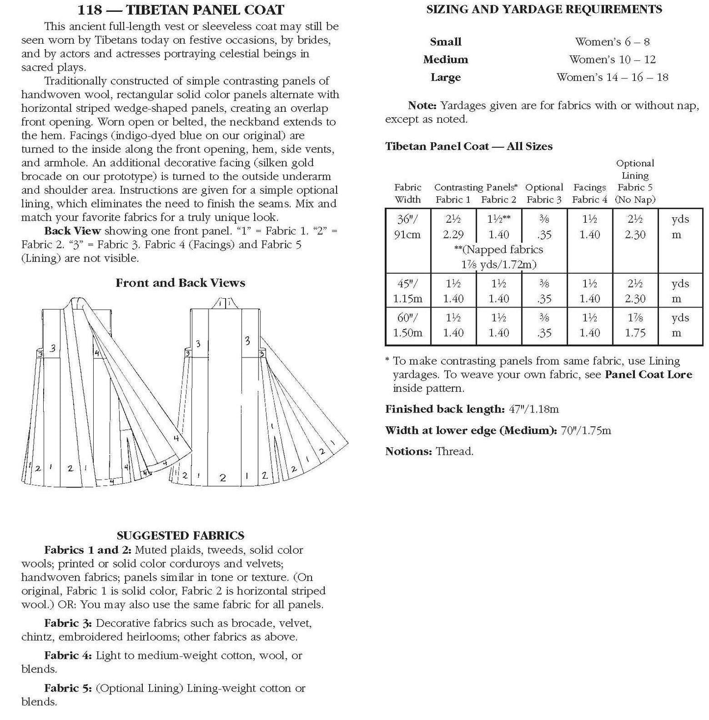 Tibetan Panel Coat Sewing Pattern