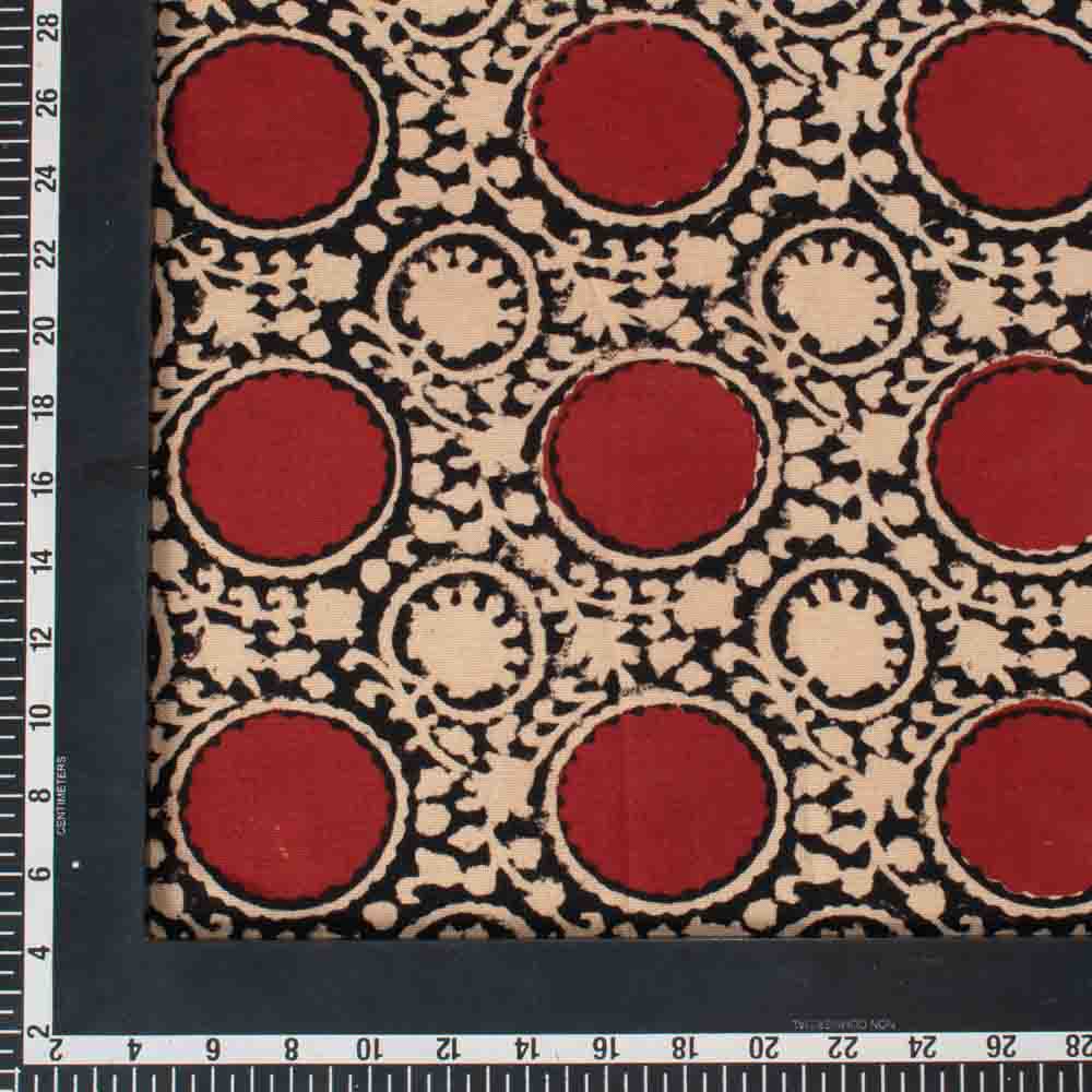 cream, red, and black block print Khadi cotton