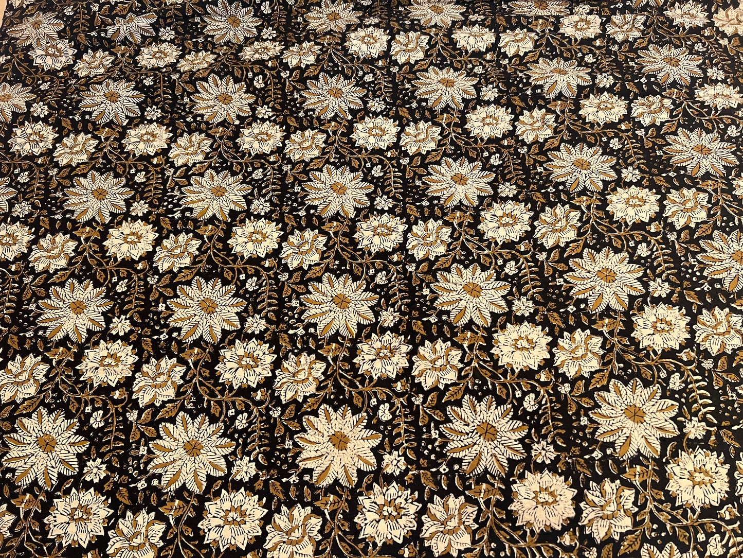 Black and Natural Floral Block Print Cotton