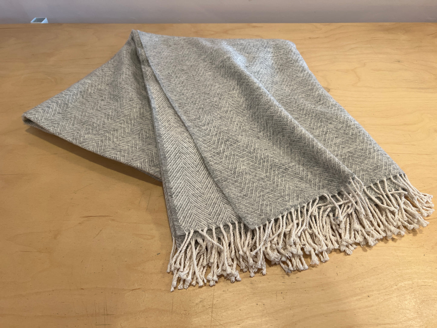 Grey Wool & Cotton Chevron Blanket