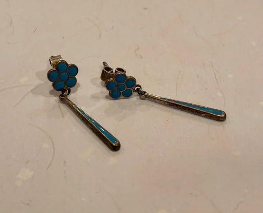 Turquoise + Silver Flower and Teardrop Earrings