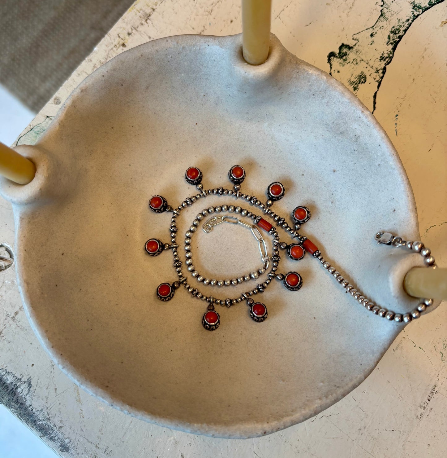 Red Coral + Silver Dangles Necklace