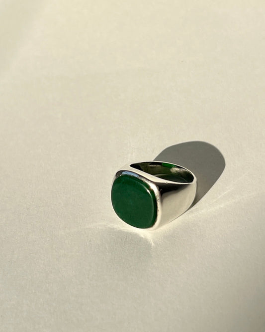 dark green jade and silver ring