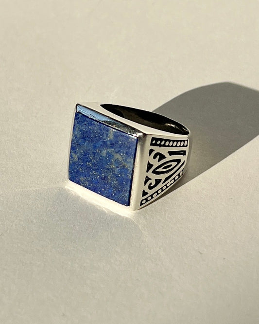 square lapis lazuli silver ring