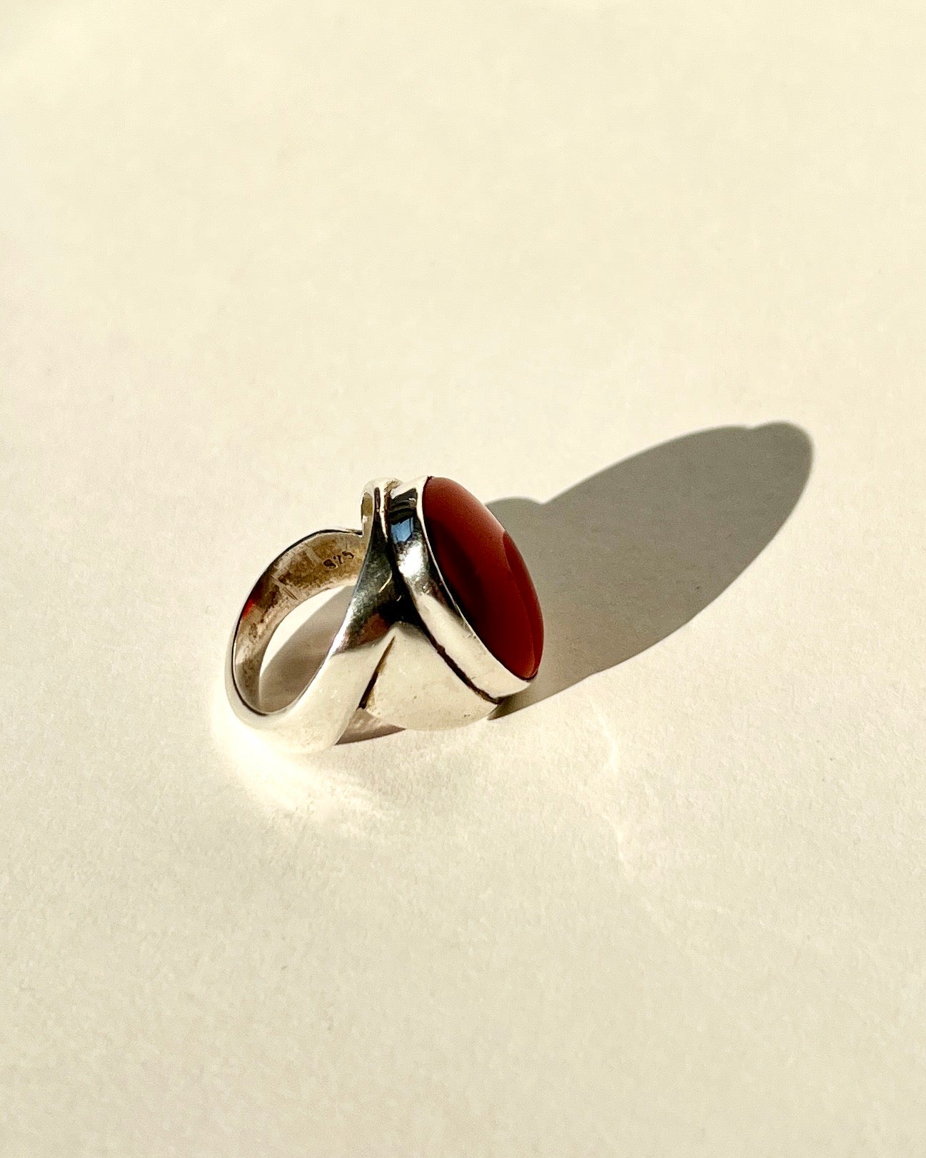 large red coral silver ring