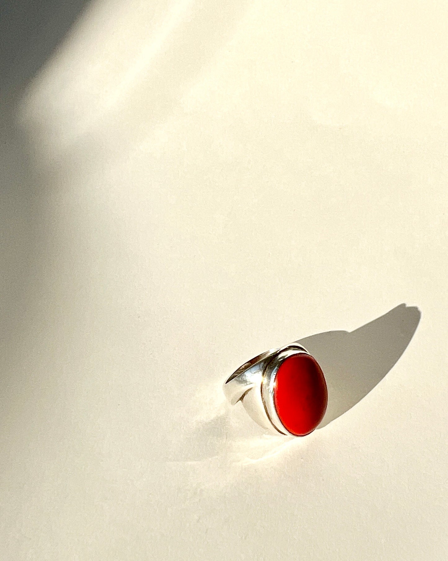 large red coral silver ring