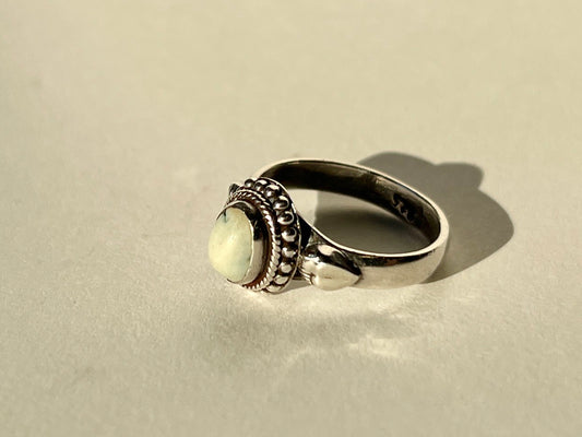 white cabochon silver ring