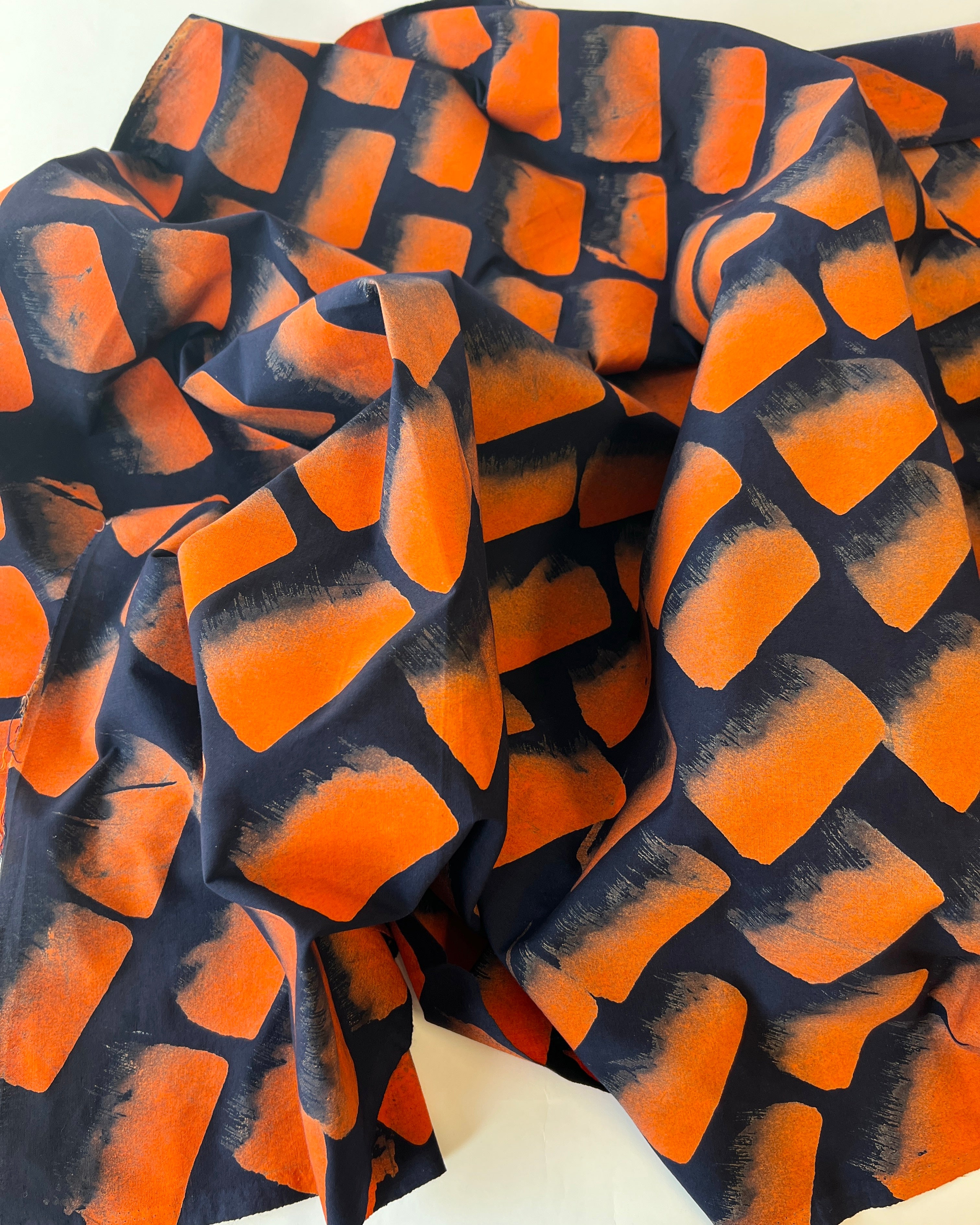 Orange and Navy Brush Mark Batiki – Approved Textiles