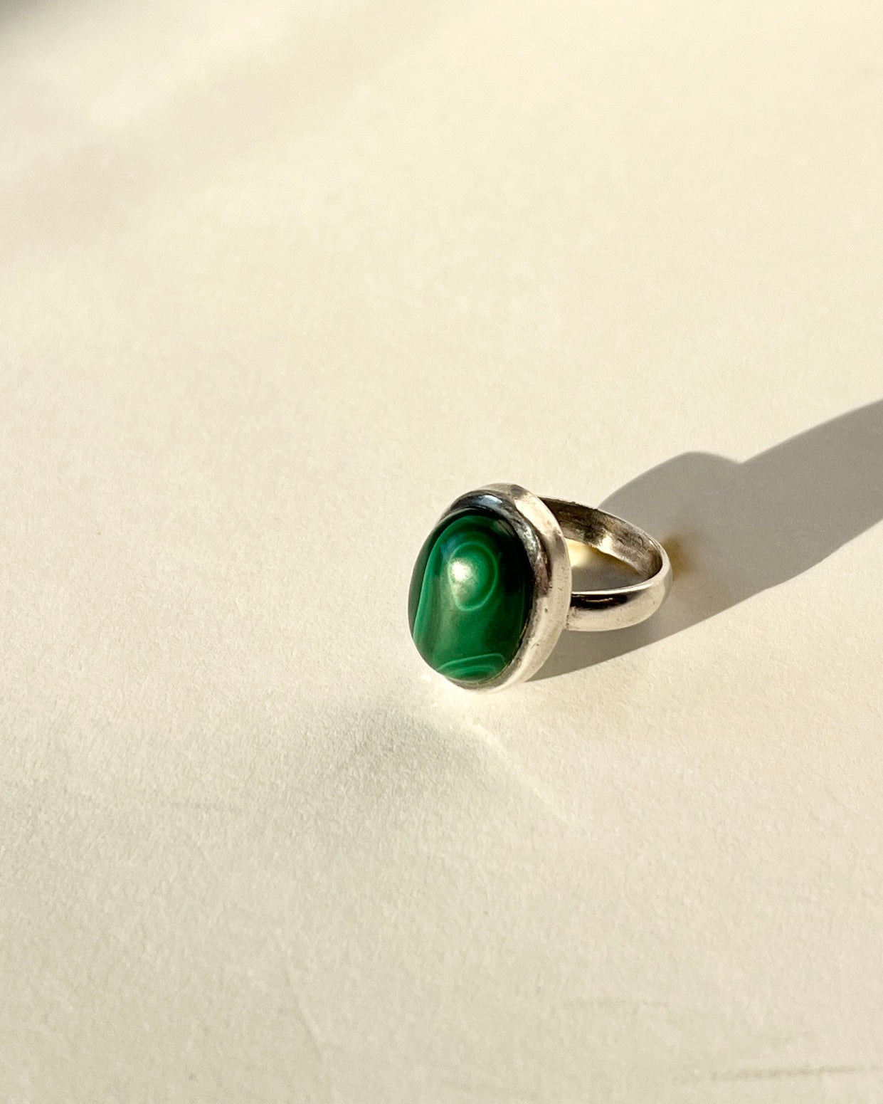 green malachite cabochon silver ring