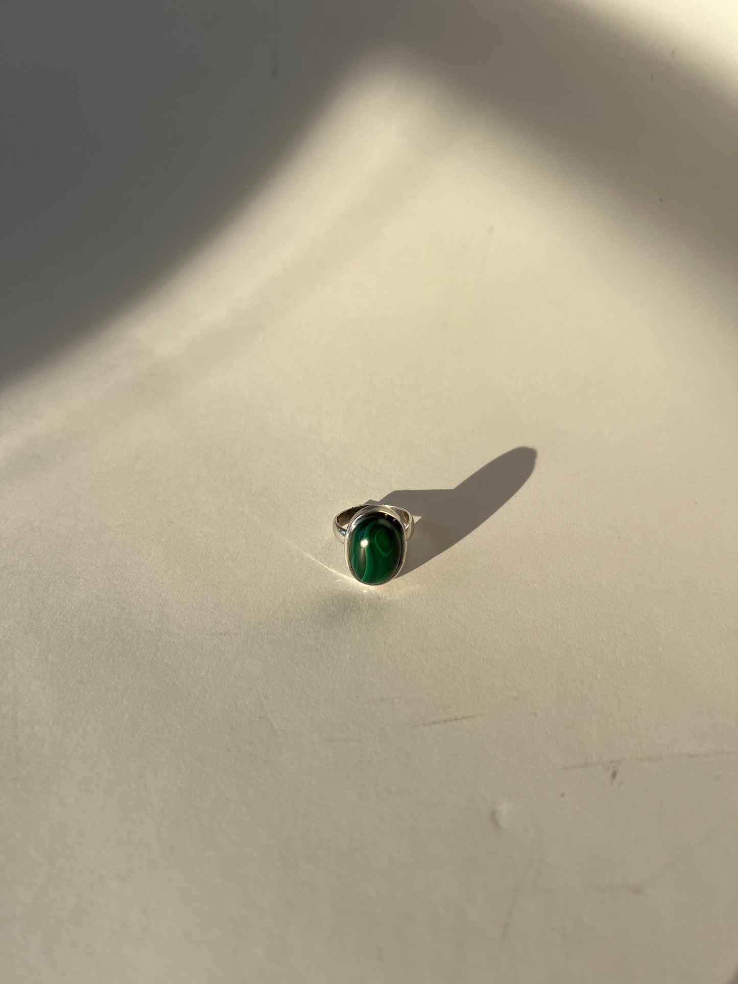 green malachite cabochon silver ring