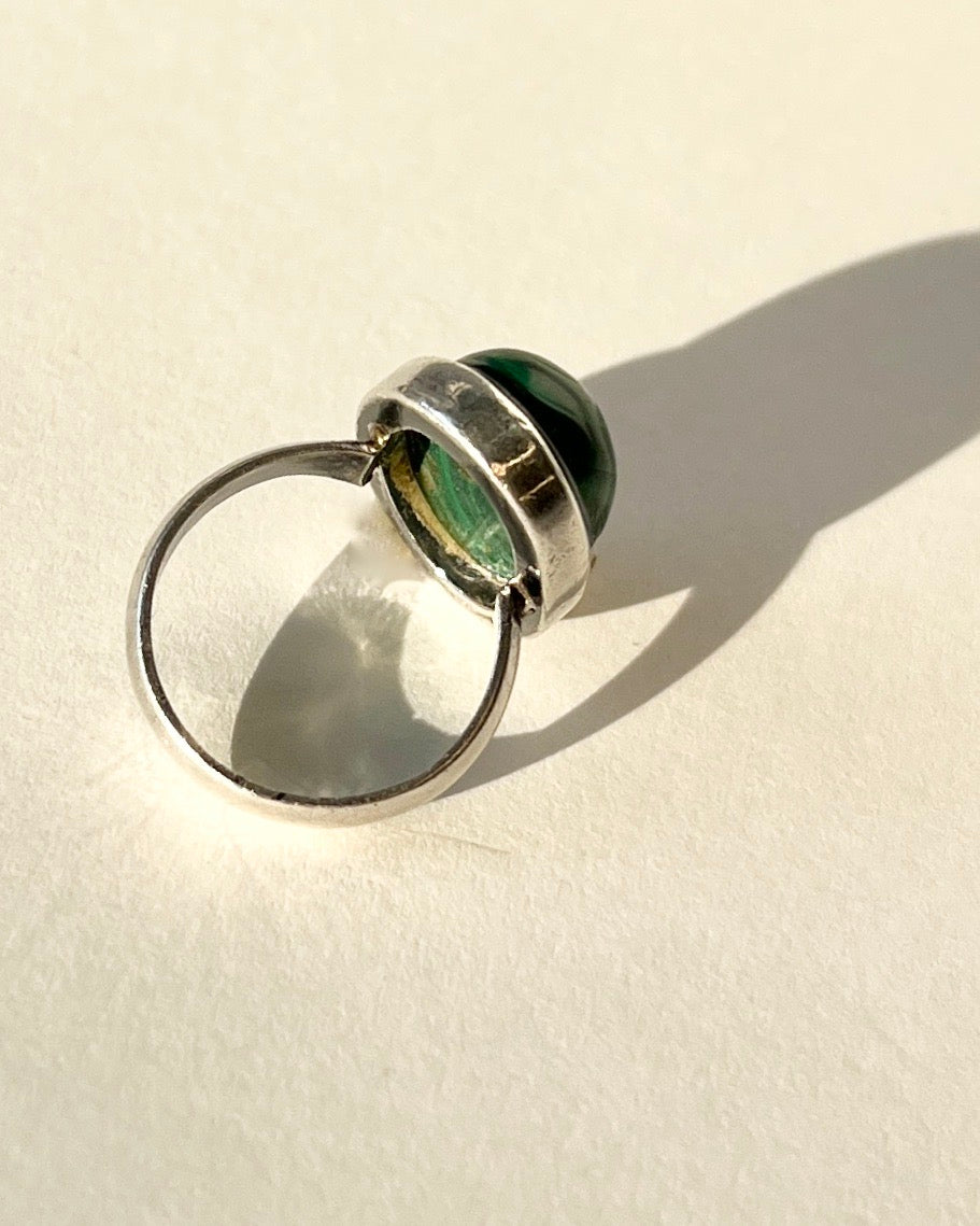 green malachite cabochon silver ring