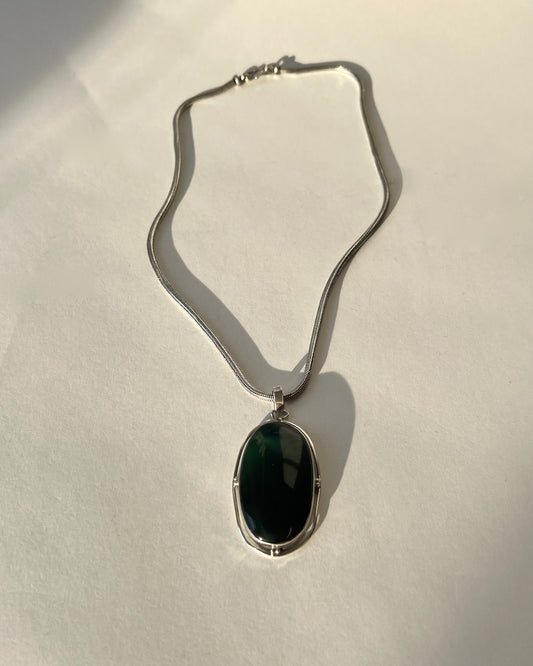 dark jade silver pendent necklace