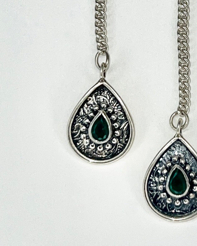 embossed silver with green tourmaline earrings