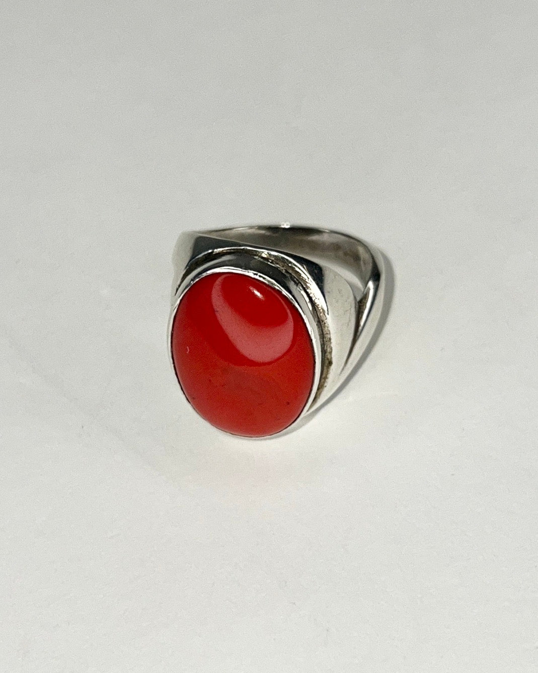 large red coral silver ring