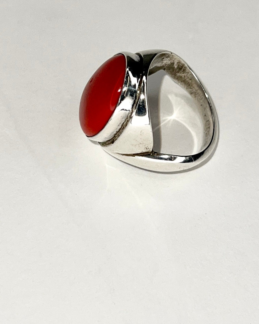 large red coral silver ring