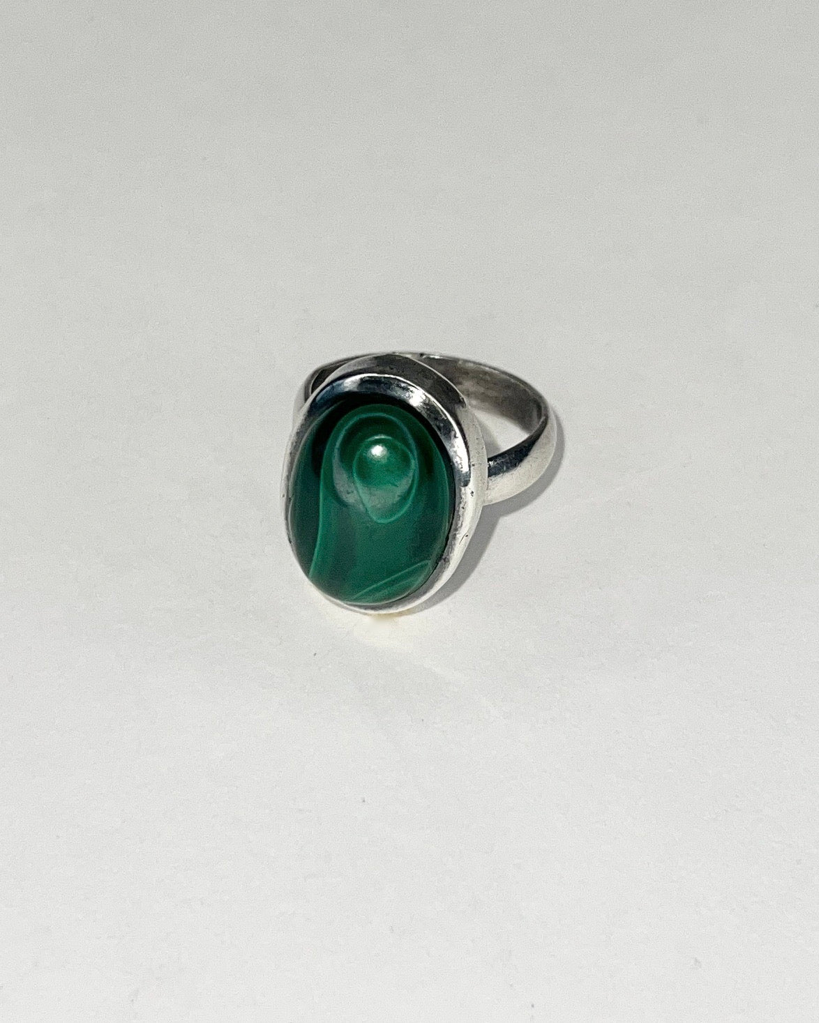 green malachite cabochon silver ring