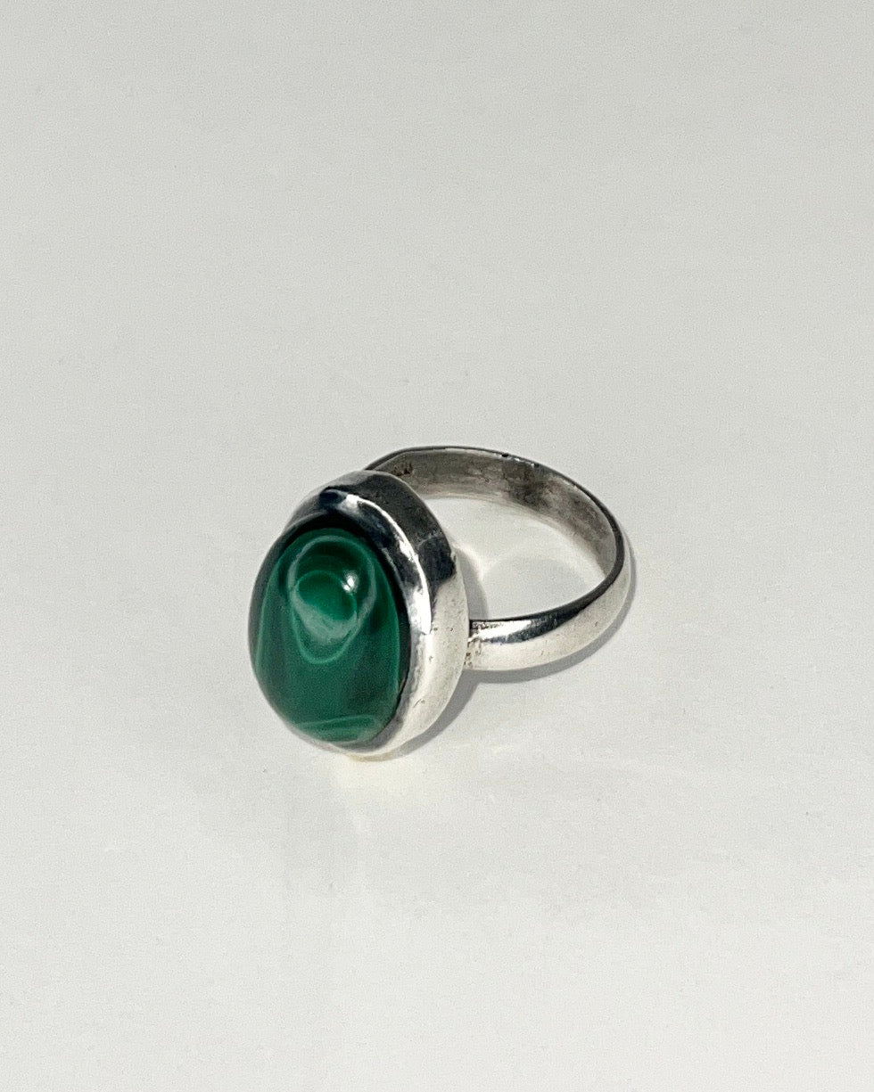 green malachite cabochon silver ring