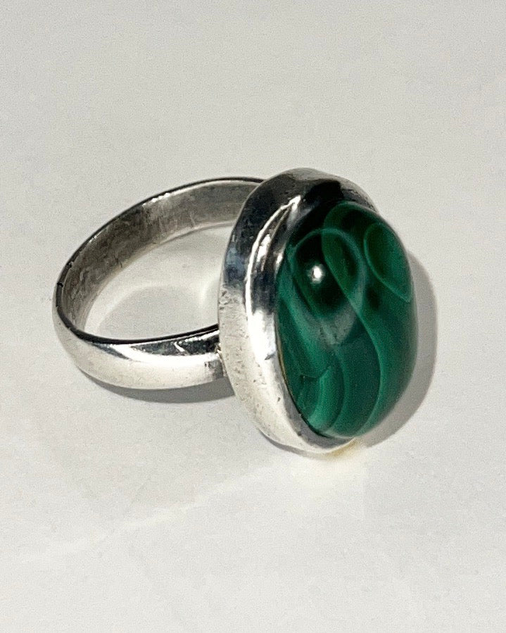 green malachite cabochon silver ring