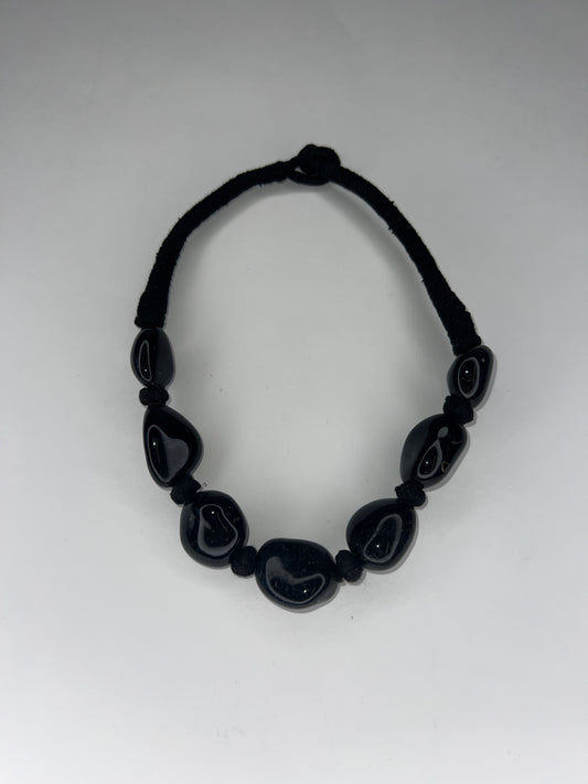 linen stone bead necklace