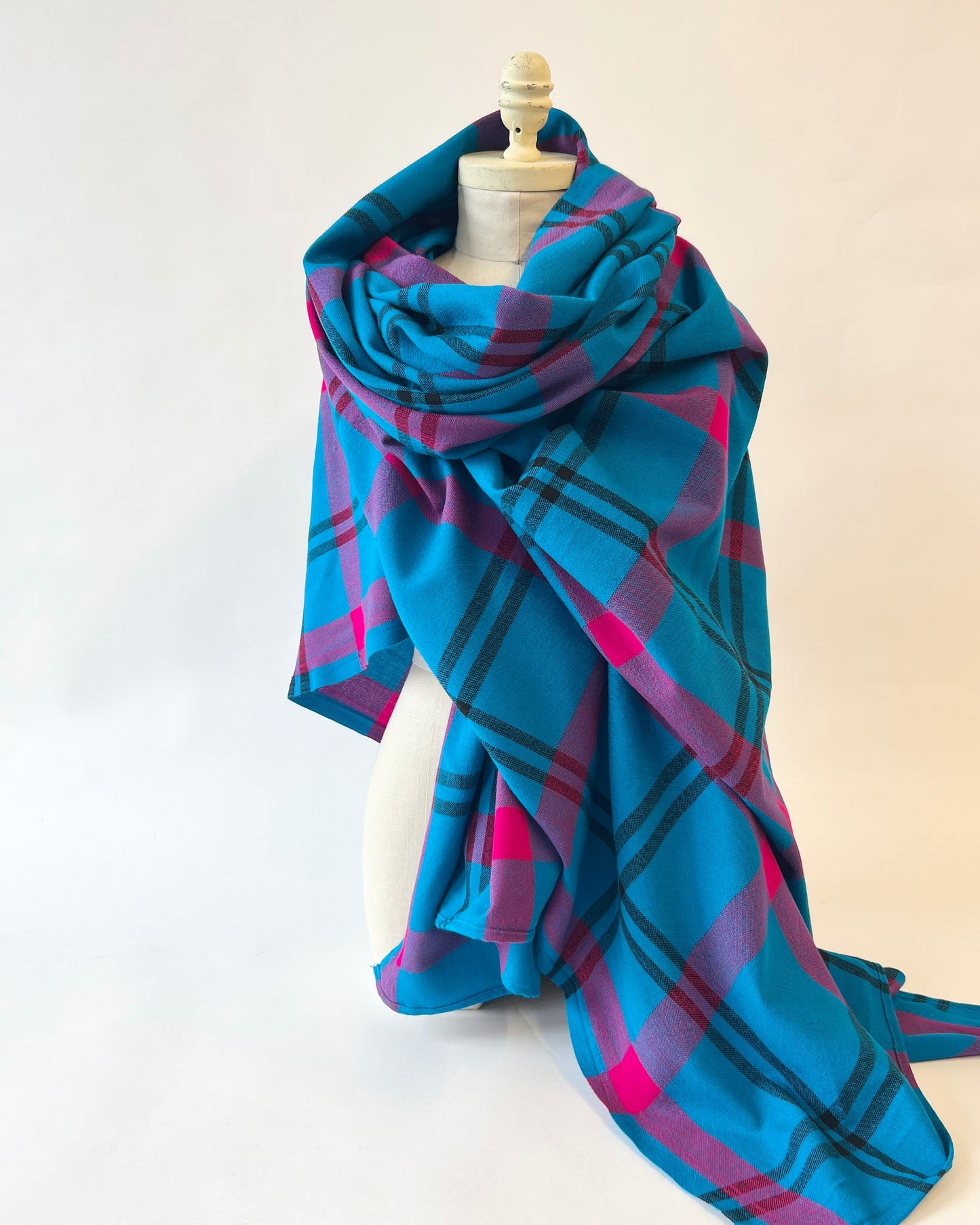 blue, black, and fuchsia plaid Masaai Shuka