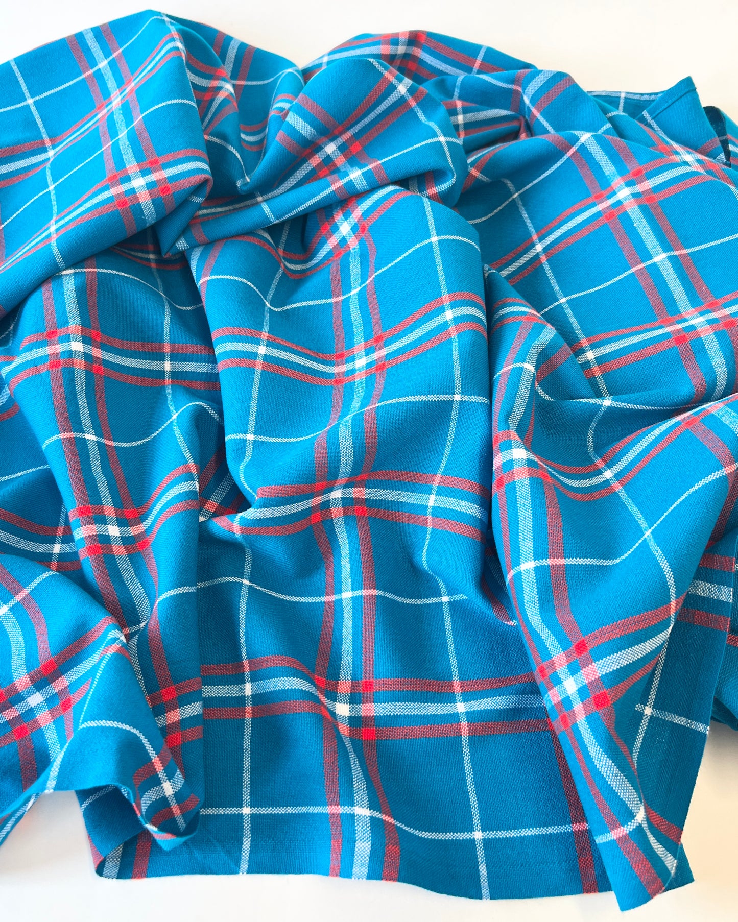 electric blue, white, and red plaid Masaai Shuka