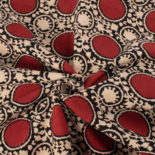 cream, red, and black block print Khadi cotton