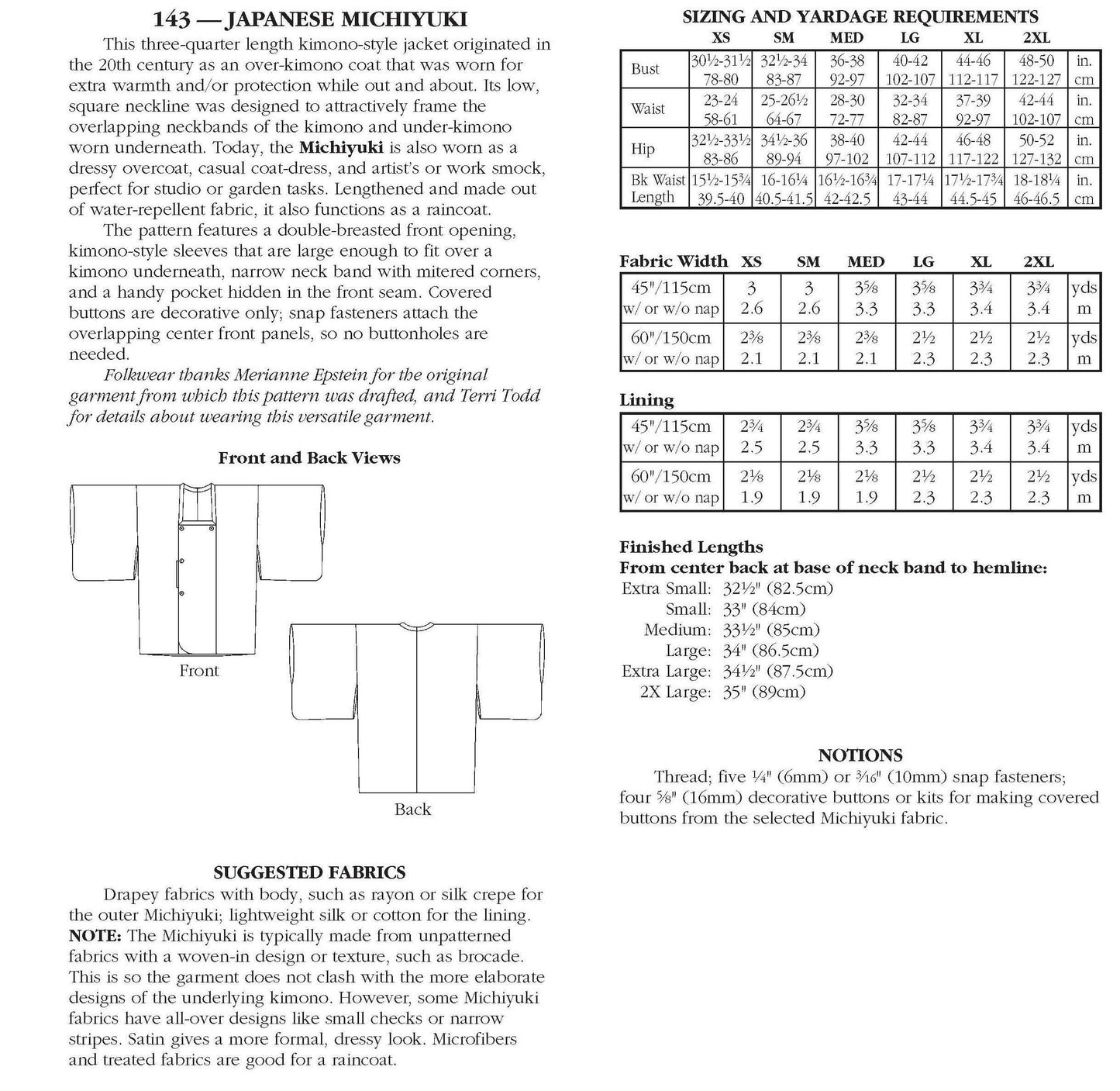 Japanese Michiyuki  Sewing Pattern