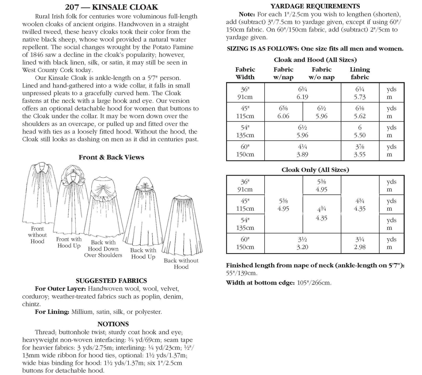 Kinsale Cloak Sewing Pattern