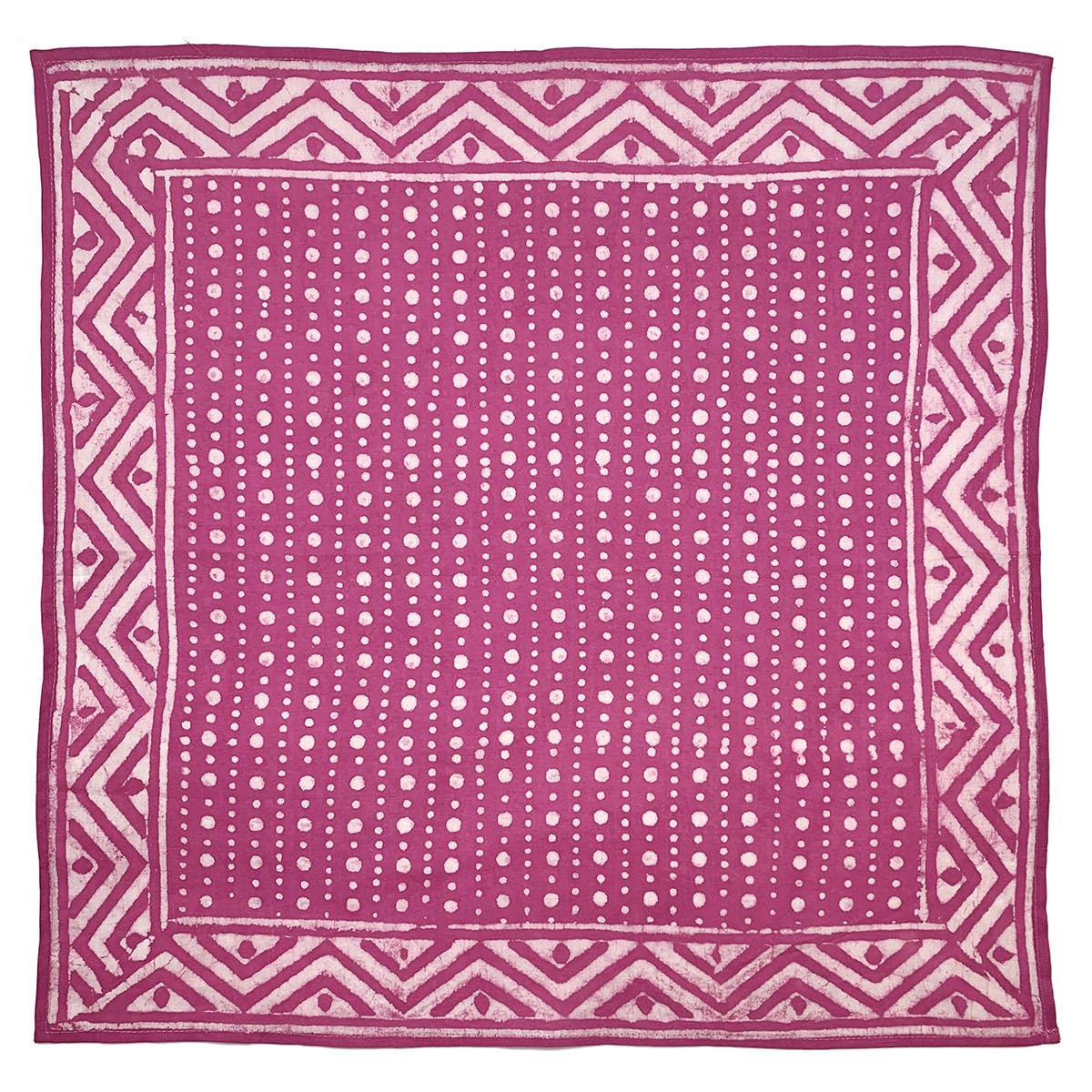 Fuchsia Pink Dots and Chevron Block Printed Bandana